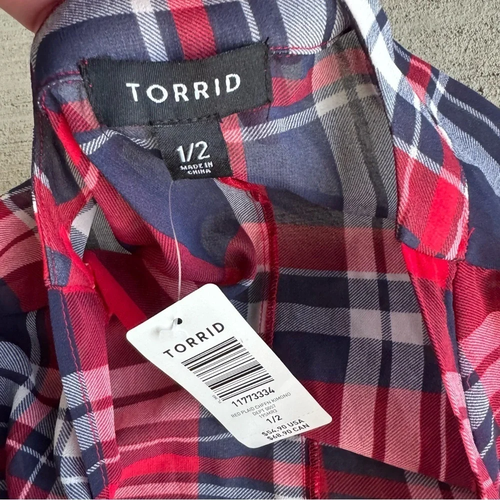 NWT Torrid Chiffon Maxi High Low Kimono Duster Women's Plus Size 1/2 Plaid Sheer